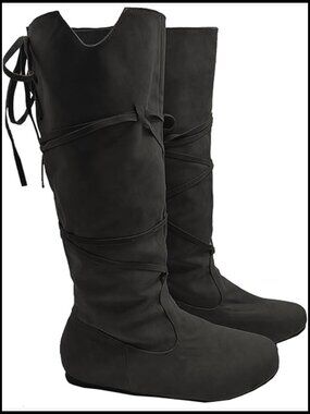 Unisex Renaissance Medieval Cosplay Boots Lace Up Pirate Viking Stage Costume